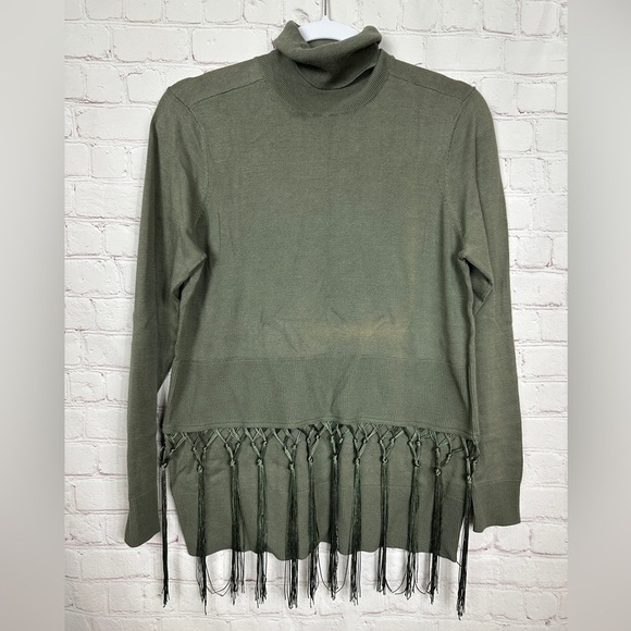 New DG2 Diane Gilman Green Sweater‎ with fringe tassel accents Sz S NWD - Picture 1 of 7